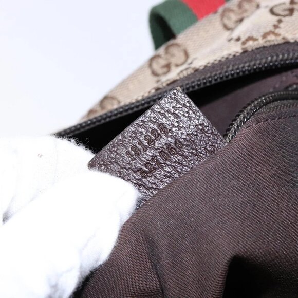 GUCCI GG Canvas Web Sherry Line Hand Bag Beige Red Green 131228 Auth 134493 - Picture 11 of 16